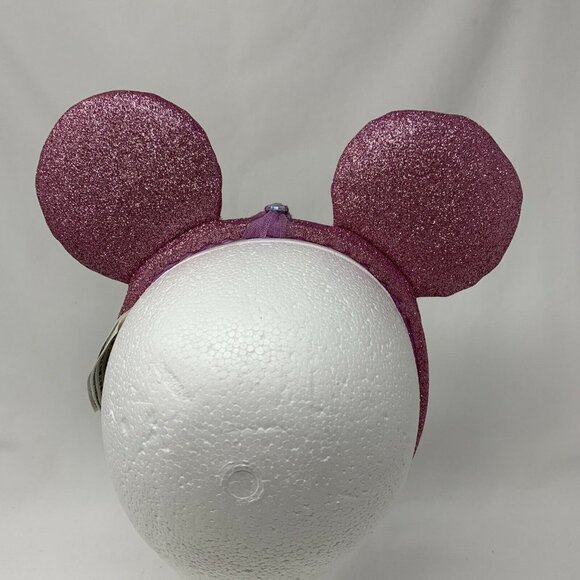 Disney Parks - Pink Glitter Minnie Mouse Headband Ears with Sparkly Gem on on to - Picture 4 of 12